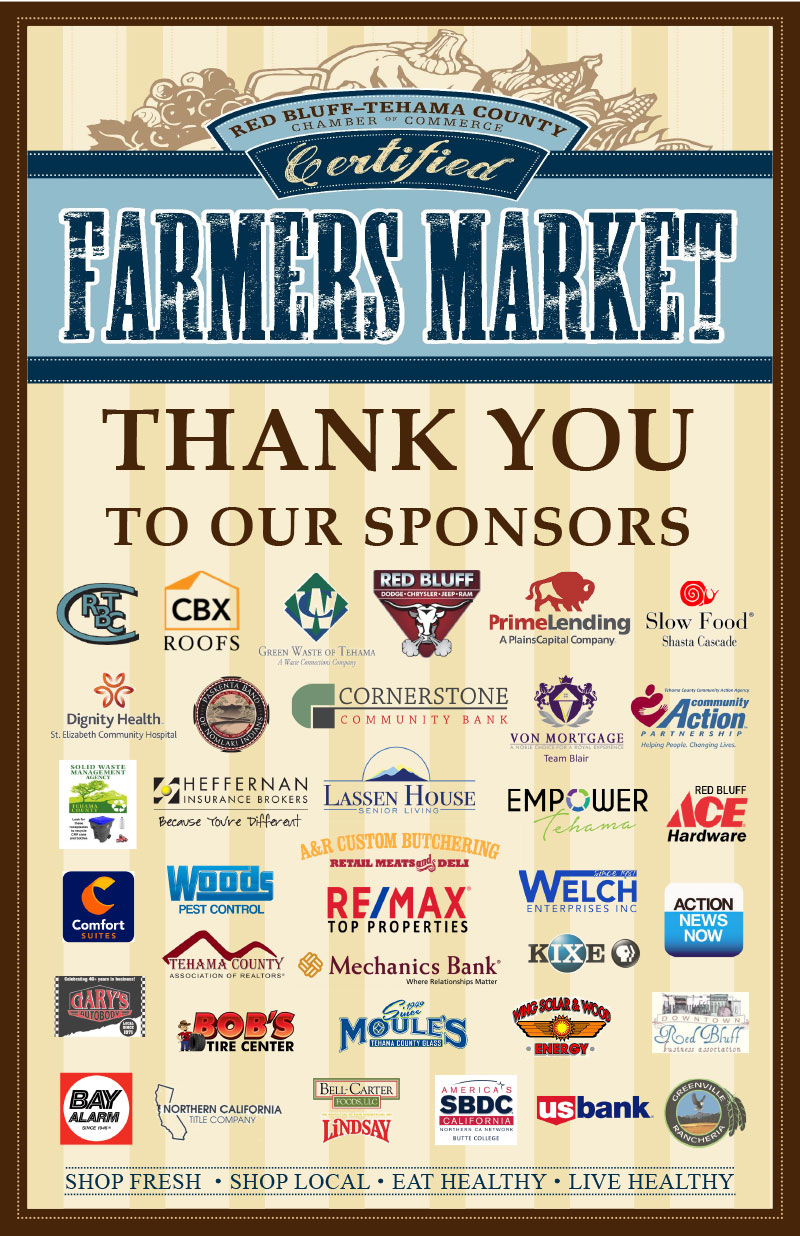 Poster that reads Farmers Market - Thank you to our sponsors